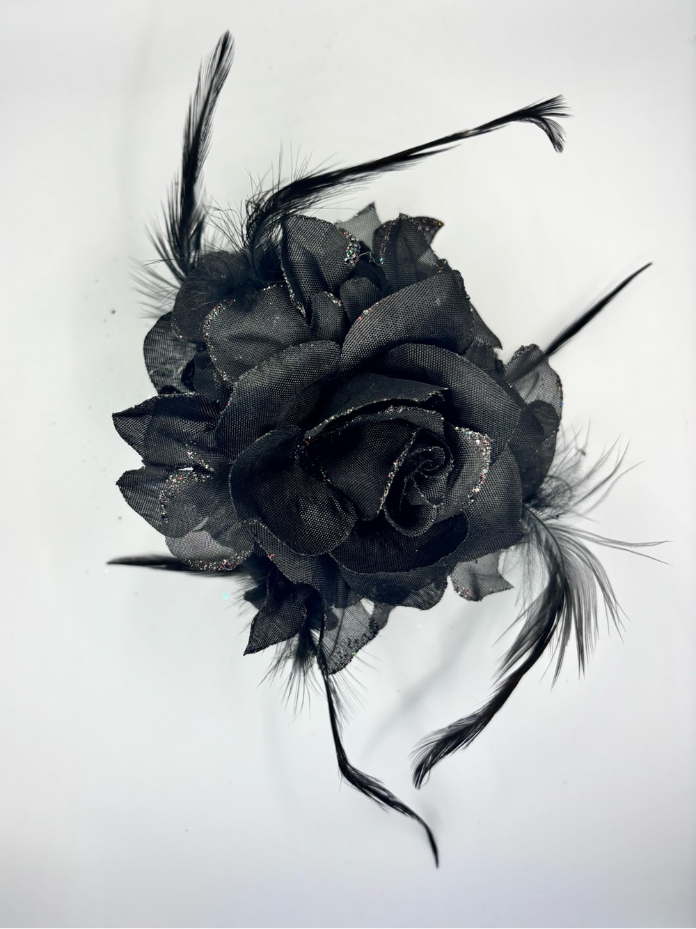 Large Black Floral Feather Hair Fascinator - Elegant Women's Accessory